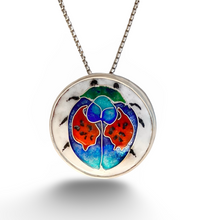 Load image into Gallery viewer, Colorful tortoise beetle pendant. Green, blue, aqua and red on a white background