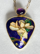 Load image into Gallery viewer, Cloisonné Enamel Magnolia Pendant with Amethyst