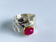 Load image into Gallery viewer, Pink tourmaline statement ring in 22k and sterling silver