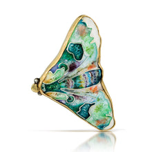 Load image into Gallery viewer, multicolored moth cloisonné brooch/pendant set in 18k, 22k gold, and sterling silver