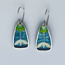 Load image into Gallery viewer, Pair of earrings with blue and green design on a gray background

