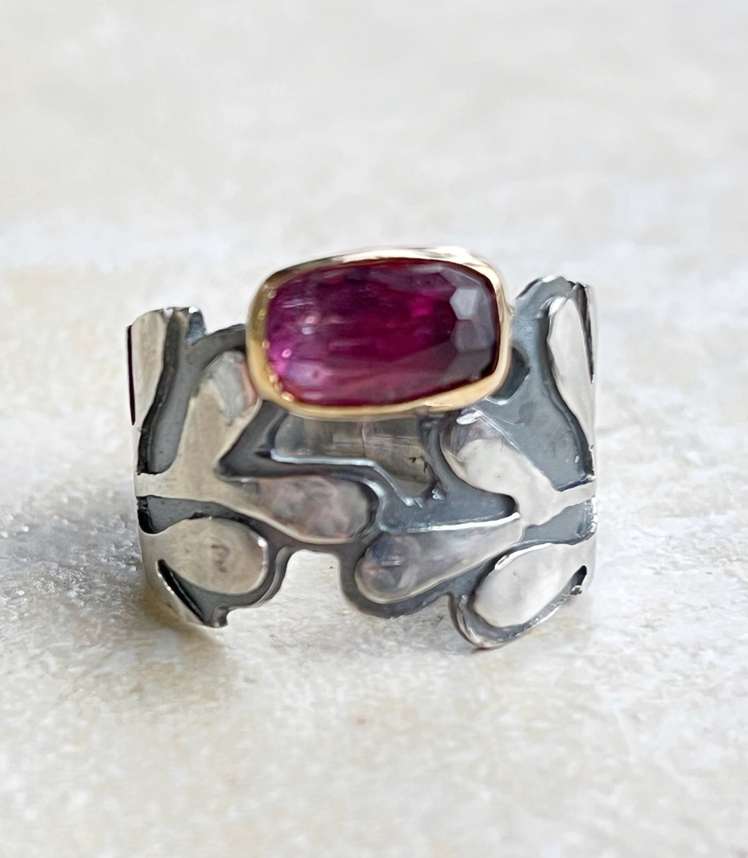 22k and sterling silver pink tourmaline ring