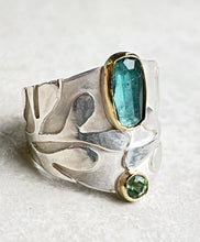 Load image into Gallery viewer, Leaf pattern ring with two tourmalines
