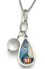 Load image into Gallery viewer, Silver pendant with a teardrop design and pearl on a white background
