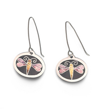 Load image into Gallery viewer, Dragonfly-themed earrings on a white background
