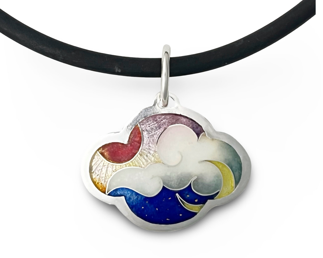 Sun and moon cloisonné pendant