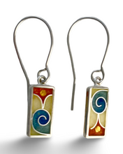 Load image into Gallery viewer, Pair of earrings with colorful spiral designs on a white background
