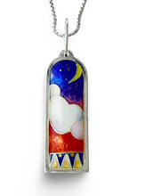 Load image into Gallery viewer, Pendant with artistic design of a moon, stars, and clouds on a colorful background
