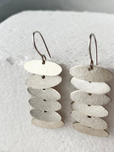 Load image into Gallery viewer, Pair of silver earrings on a white background
