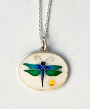 Load image into Gallery viewer, Dragonfly pendant necklace on a light gray background
