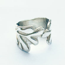 Load image into Gallery viewer, Silver leaf-patterned ring on a white background

