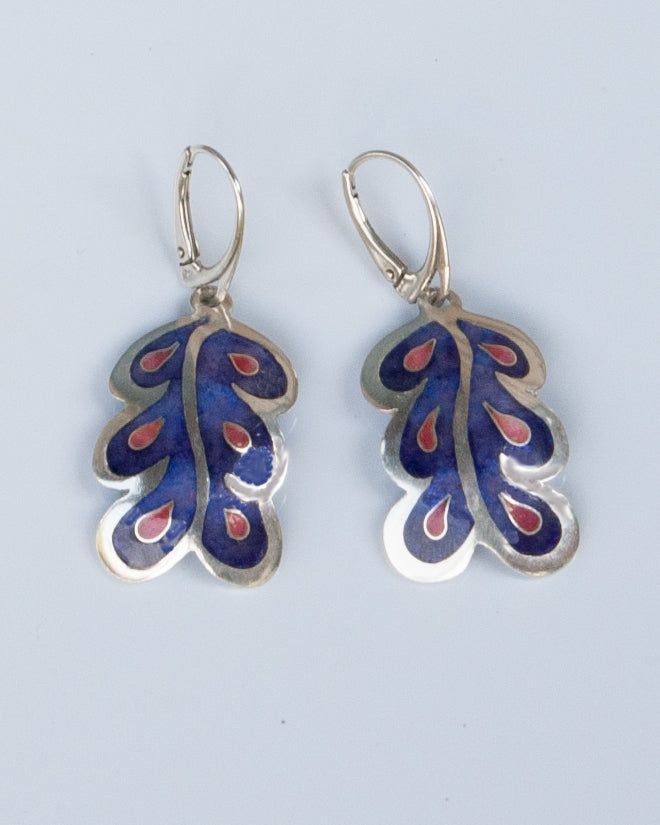Purple Cloisonné earrings with pink accents