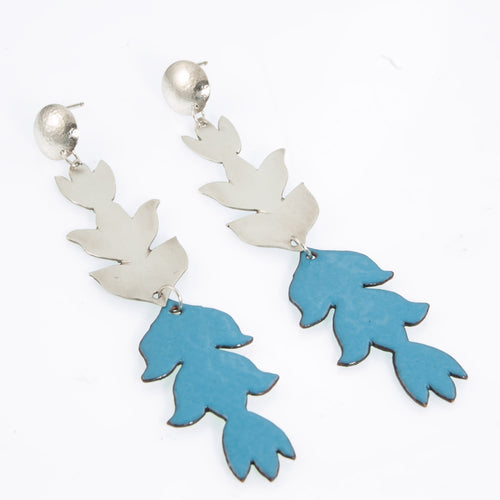 Medium blue enamel flower earrings