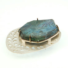 Load image into Gallery viewer, Silver pin with stamped copper and colored pencil patina
