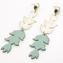 Load image into Gallery viewer, soft aqua enamel flower earrings in copper and silver
