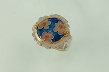 Load image into Gallery viewer, Enamel in blue and white set in 22k gold and sterling silver
