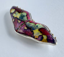 Load image into Gallery viewer, pink blue and purple enamel brooch with handmade pin back
