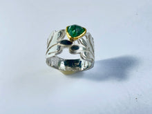 Load image into Gallery viewer, 22k and silver ring with green tourmaline gem.
