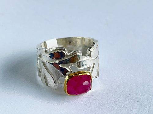 Pink tourmaline statement ring in 22k and sterling silver