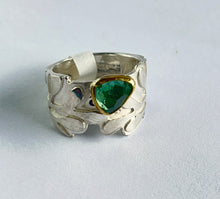Load image into Gallery viewer, Green tourmaline set in 22k gold on silver ring
