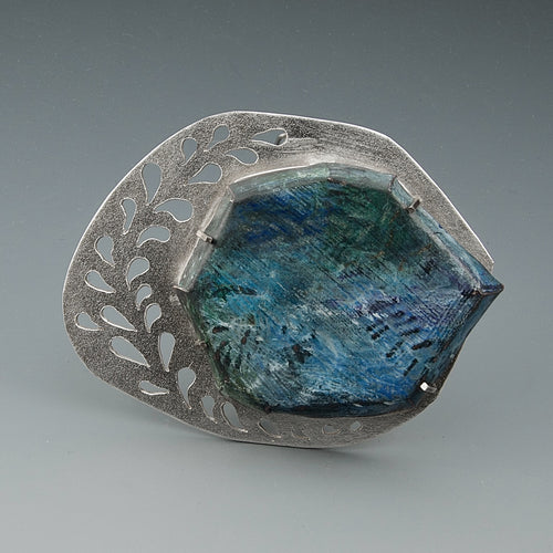 sterling brooch with copper and colored pencil