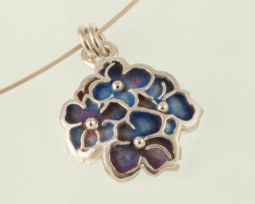 Silver pendant with blue and purple enamel