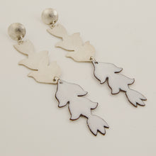 Load image into Gallery viewer, white enamel flower earrings in silver and copper
