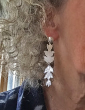 Load image into Gallery viewer, Silver and white enamel flower earrings 

